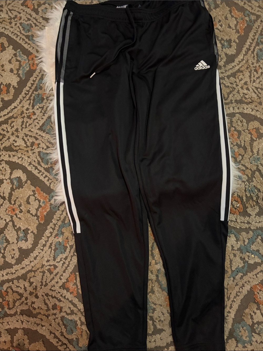 Adidas Black Track Pants with White Side Stripes